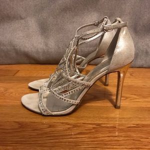 Silver rhinestone evening shoes